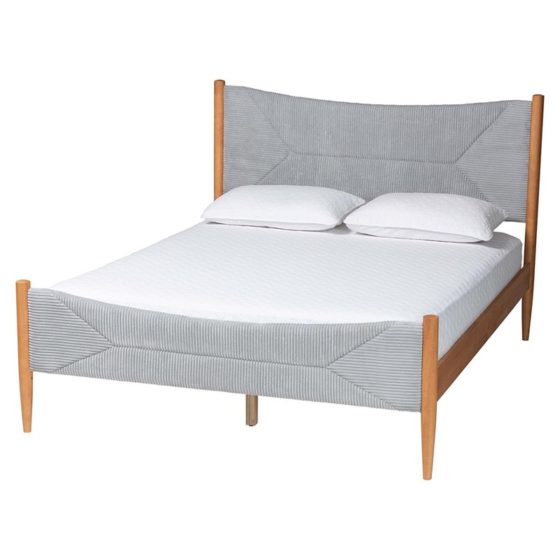 Baxton Studio Taylin Gray Corduroy and Oak Brown Wood Queen 5-Piece Bedroom Set