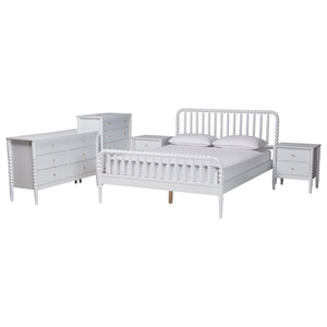 Baxton Studio Lucera Mid-Century White Queen Size 5-Piece Bobbin Bedroom Set