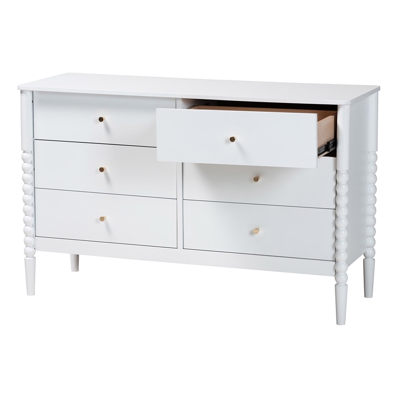 Baxton Studio Lucera Mid-Century White Bobbin Wood 6-Drawer Dresser