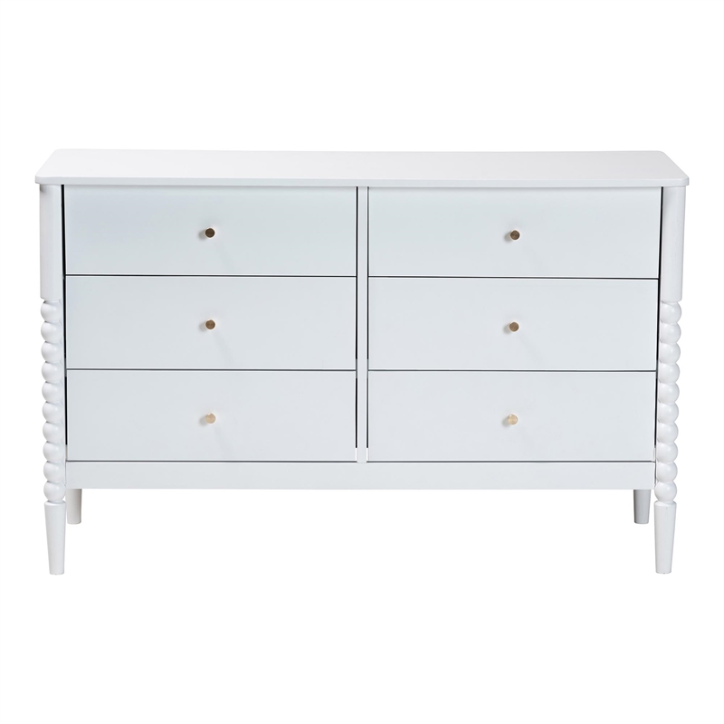 Baxton Studio Lucera Mid-Century White Bobbin Wood 6-Drawer Dresser