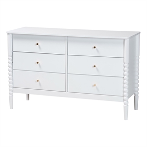 baxton studio lucera mid-century white bobbin wood 6-drawer dresser
