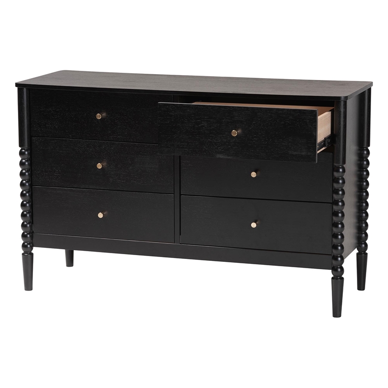 Baxton Studio Lucera Mid-Century Black Bobbin Wood 6-Drawer Dresser