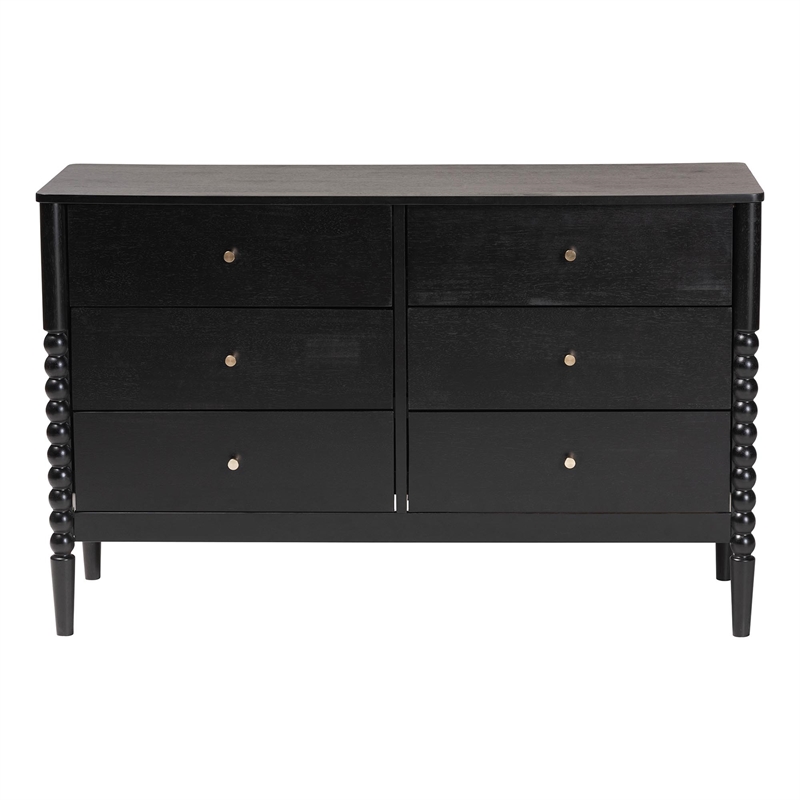Baxton Studio Lucera Mid-Century Black Bobbin Wood 6-Drawer Dresser