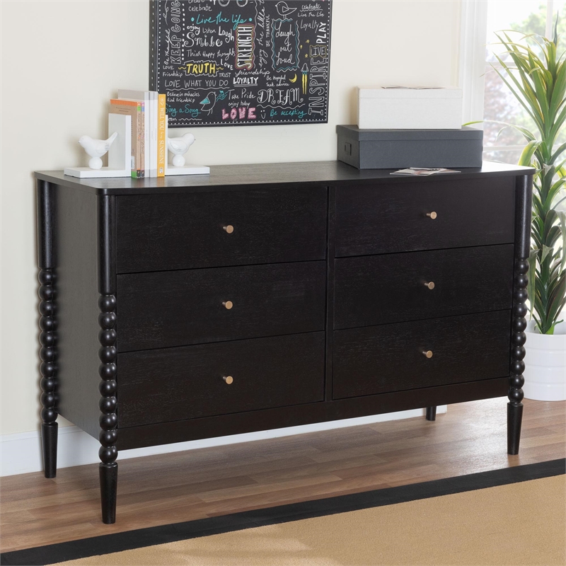 Baxton Studio Lucera Mid-Century Black Bobbin Wood 6-Drawer Dresser
