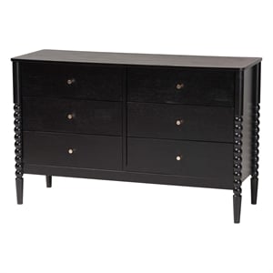 baxton studio lucera mid-century black bobbin wood 6-drawer dresser