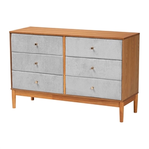 baxton studio taylin gray corduroy and oak brown wood 6-drawer dresser