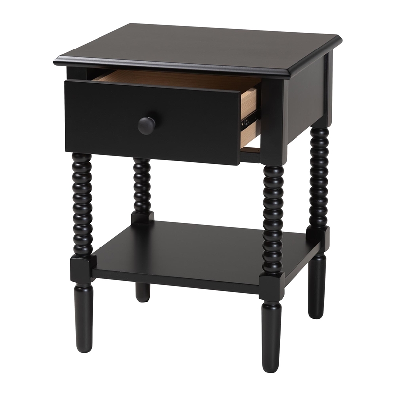 Baxton Studio Braith Farmhouse Black Spindle Wood 1-Drawer Nightstand