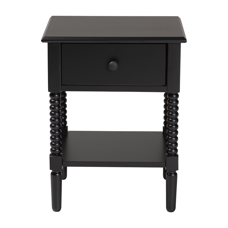 Baxton Studio Braith Farmhouse Black Spindle Wood 1-Drawer Nightstand