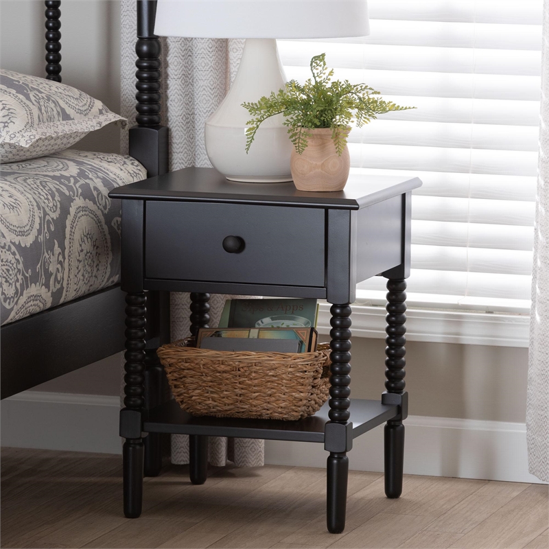 Baxton Studio Braith Farmhouse Black Spindle Wood 1-Drawer Nightstand