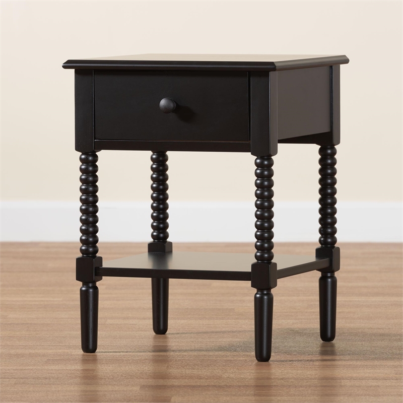 Baxton Studio Braith Farmhouse Black Spindle Wood 1-Drawer Nightstand