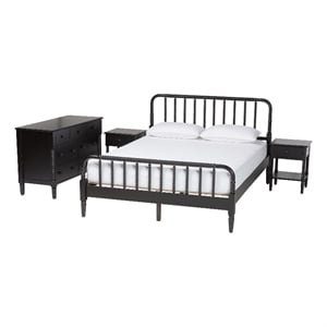 Baxton Studio Braith Farmhouse Black Spindle Wood King Size 4-Piece Bedroom Set