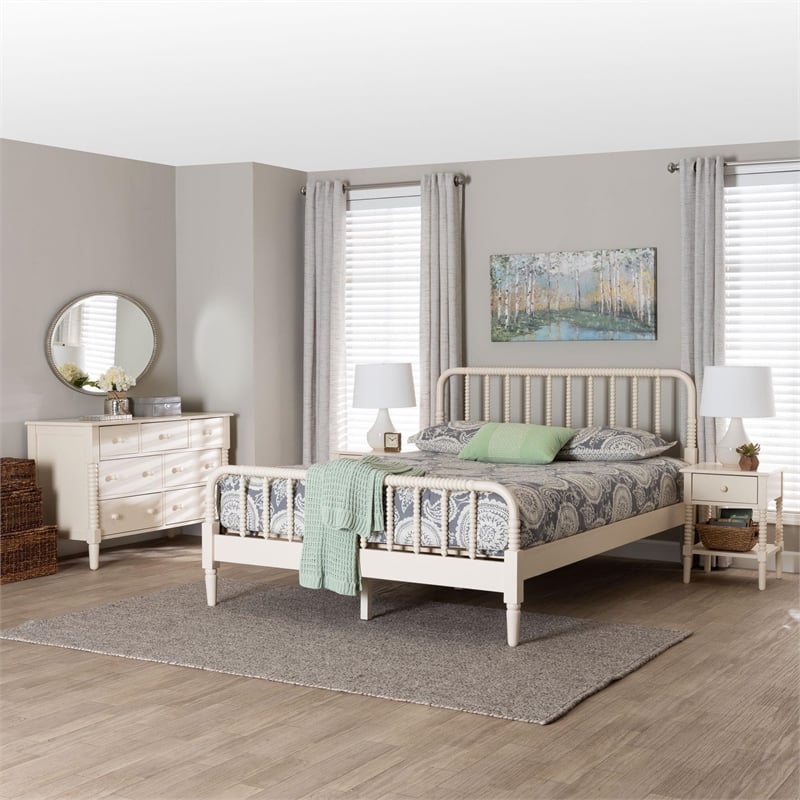 Baxton Studio Braith Farmhouse Ivory Spindle Wood King Size 4-Piece Bedroom Set