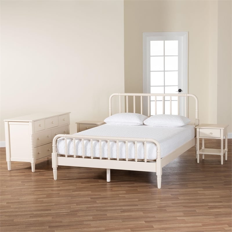 Baxton Studio Braith Farmhouse Ivory Spindle Wood King Size 4-Piece Bedroom Set
