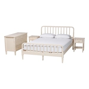 Baxton Studio Braith Farmhouse Ivory Spindle Wood King Size 4-Piece Bedroom Set