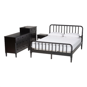 Baxton Studio Braith Black Spindle Wood Queen Size 4-Piece Bedroom Set