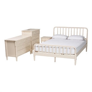 Baxton Studio Braith Ivory Spindle Wood Queen Size 4-Piece Bedroom Set