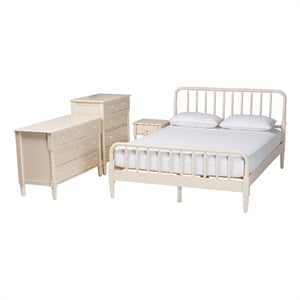 Baxton Studio Braith Farmhouse Ivory Spindle Wood King Size 4-Piece Bedroom Set
