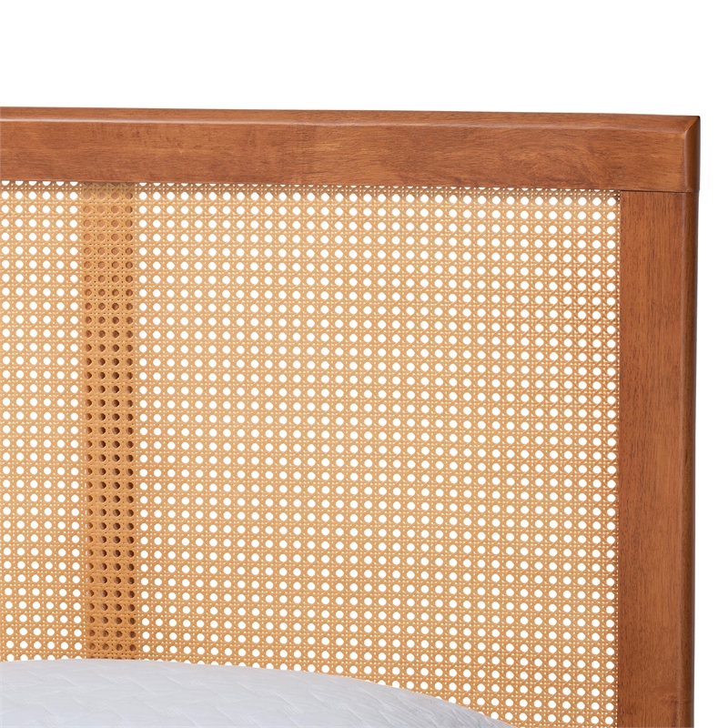 Baxton Studio Walthard Light Walnut King Platform Bed with Woven Rattan