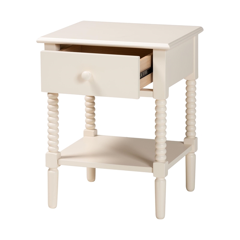 Baxton Studio Braith Farmhouse Ivory Spindle Wood 1-Drawer Nightstand