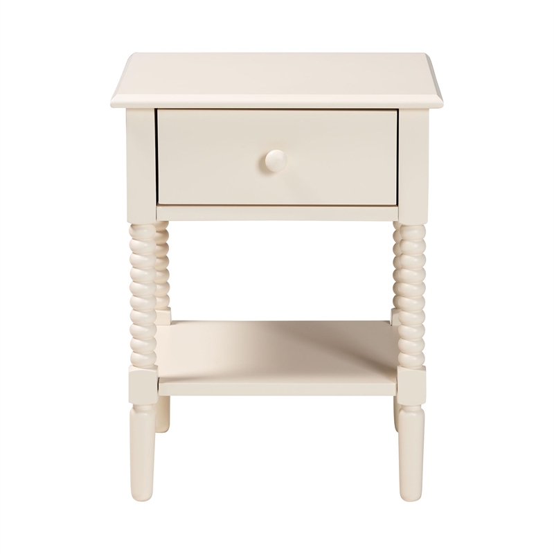 Baxton Studio Braith Farmhouse Ivory Spindle Wood 1-Drawer Nightstand