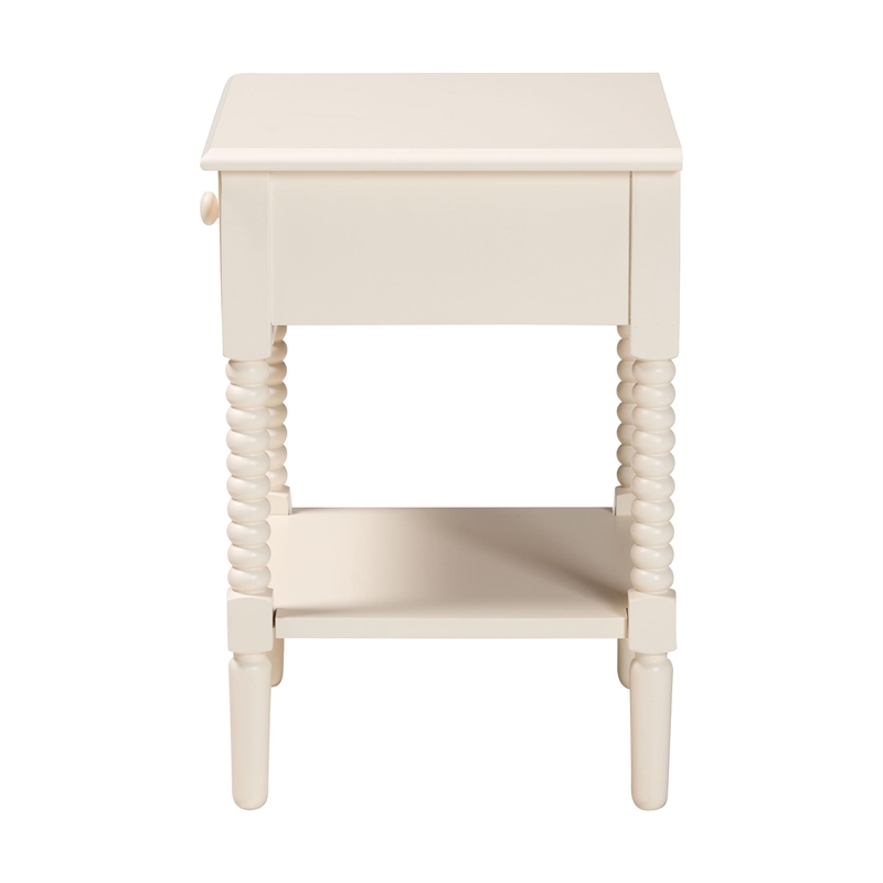 Baxton Studio Braith Farmhouse Ivory Spindle Wood 1-Drawer Nightstand