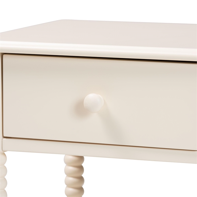 Baxton Studio Braith Farmhouse Ivory Spindle Wood 1-Drawer Nightstand