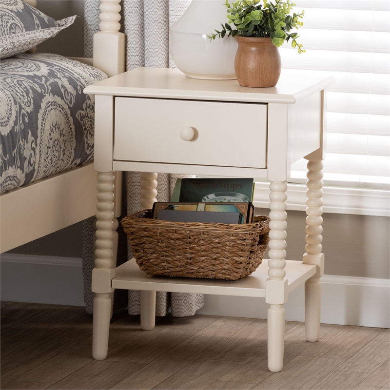 Baxton Studio Braith Farmhouse Ivory Spindle Wood 1-Drawer Nightstand