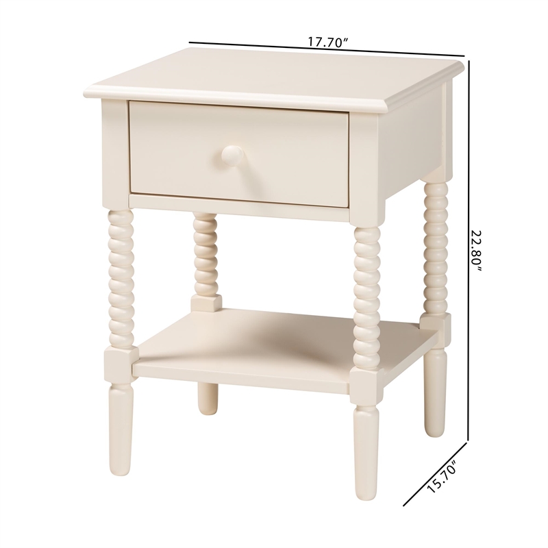 Baxton Studio Braith Farmhouse Ivory Spindle Wood 1-Drawer Nightstand