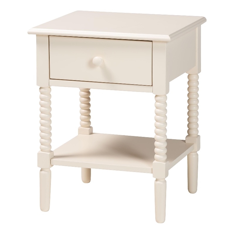 Baxton Studio Braith Farmhouse Ivory Spindle Wood 1-Drawer Nightstand