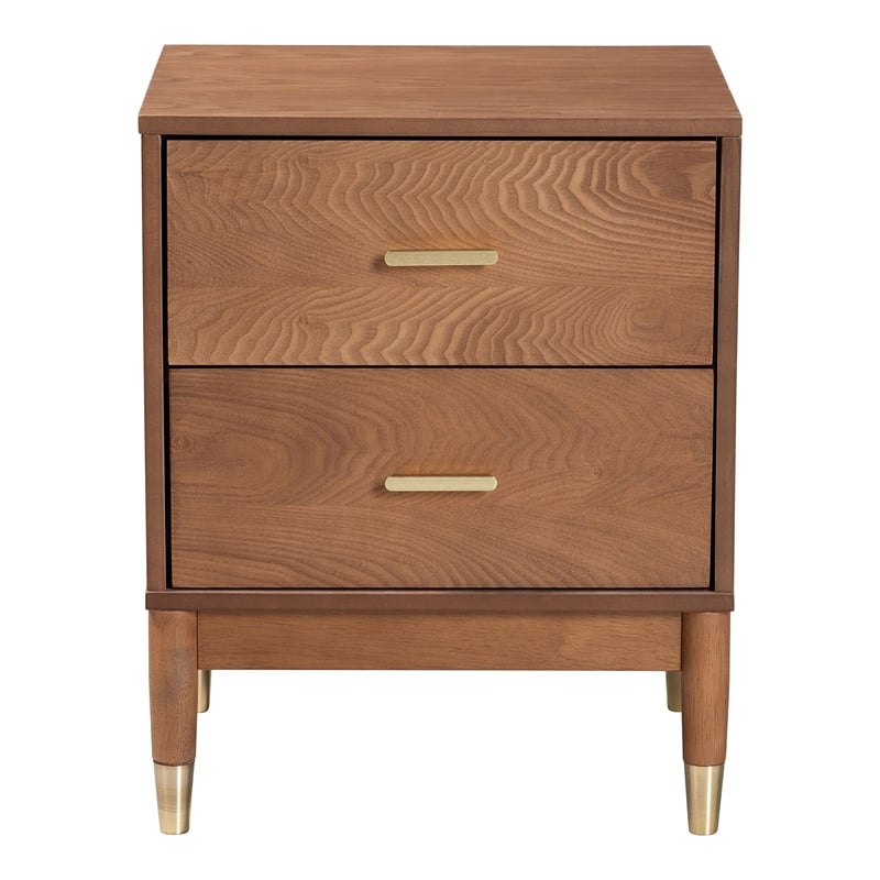 Baxton Studio Mandolin Mid-Century Ash Walnut Wood 2-Drawer Nightstand