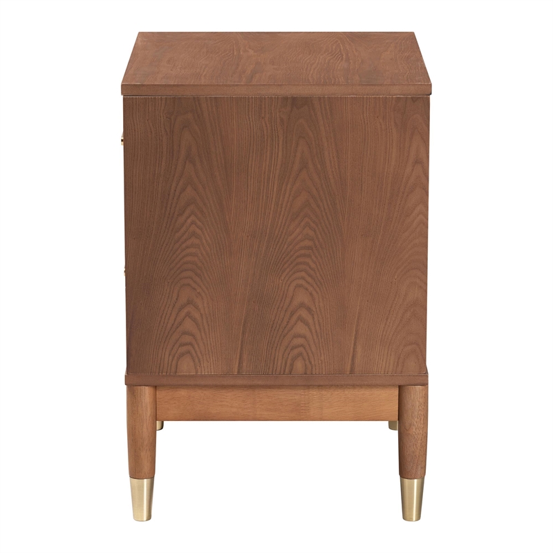 Baxton Studio Mandolin Mid-Century Ash Walnut Wood 2-Drawer Nightstand
