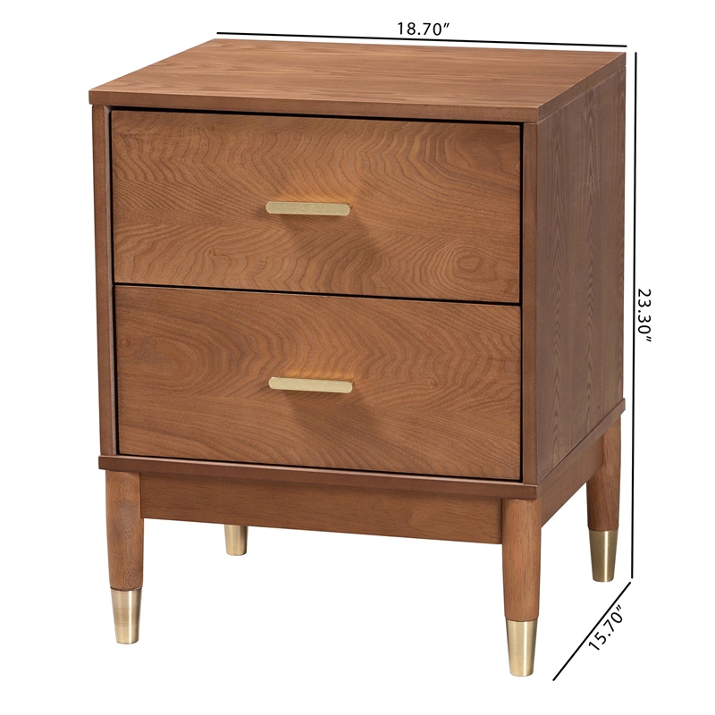 Baxton Studio Mandolin Mid-Century Ash Walnut Wood 2-Drawer Nightstand