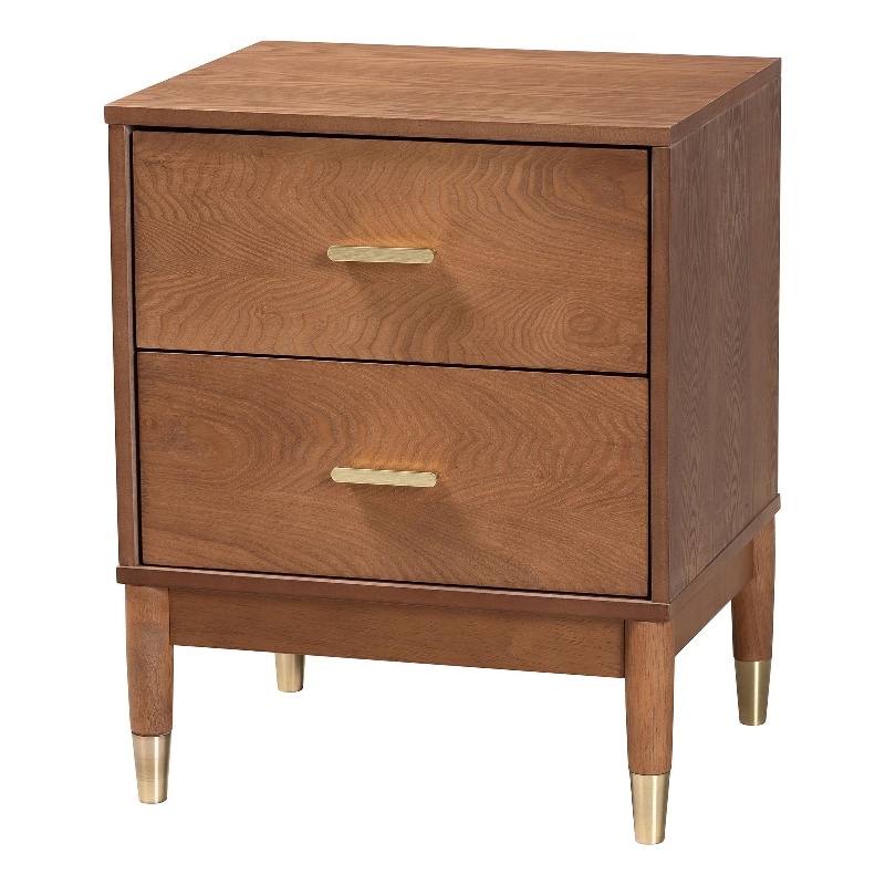 Baxton Studio Mandolin Mid-Century Ash Walnut Wood 2-Drawer Nightstand