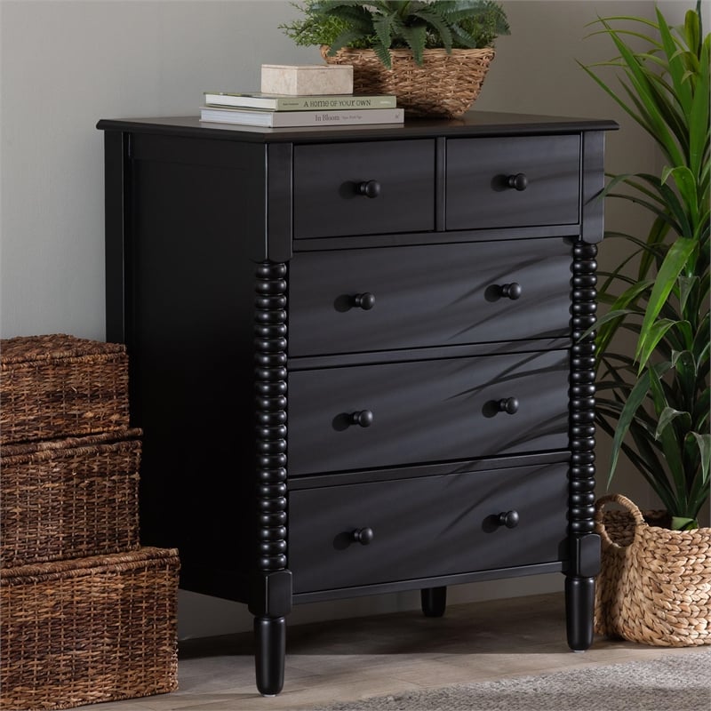 Baxton Studio Braith Farmhouse Black Spindle Wood 5-Drawer Chest