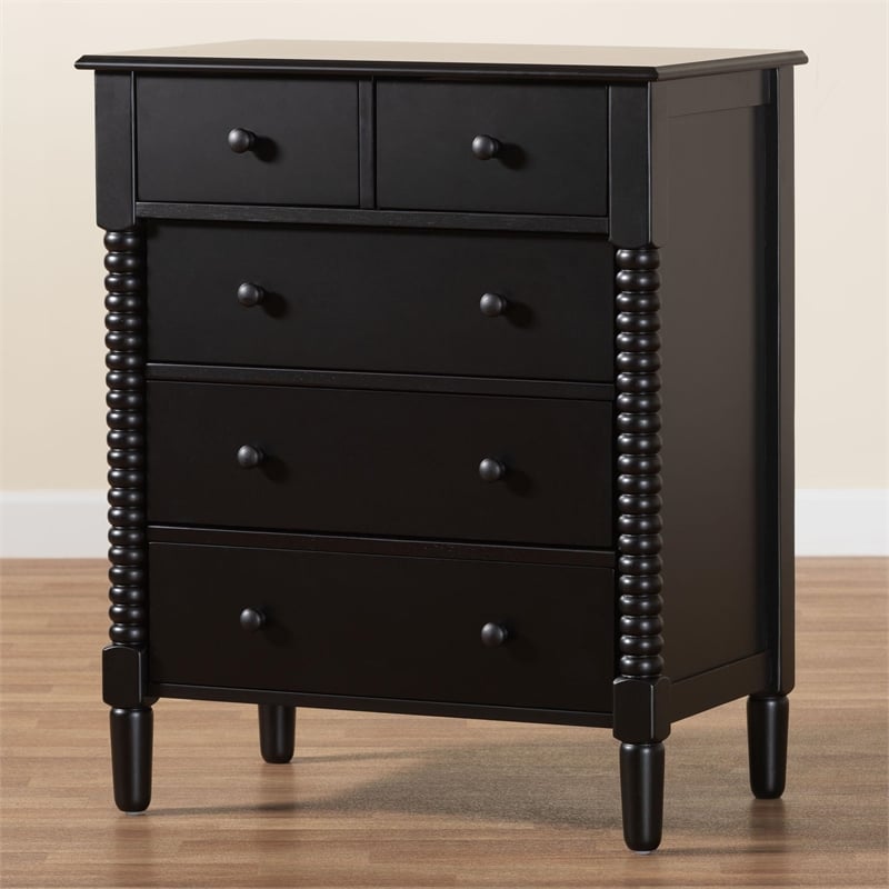 Baxton Studio Braith Farmhouse Black Spindle Wood 5-Drawer Chest
