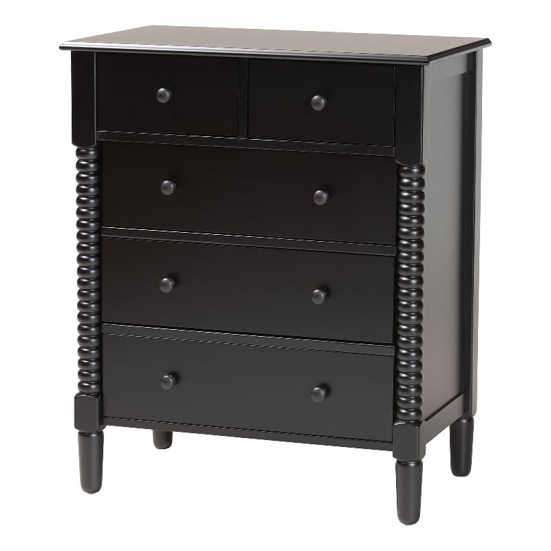 Baxton Studio Braith Farmhouse Black Spindle Wood 5-Drawer Chest