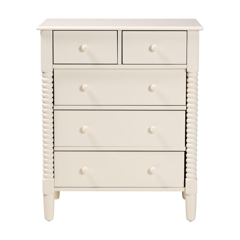 Baxton Studio Braith Farmhouse Ivory Spindle Wood 5-Drawer Chest