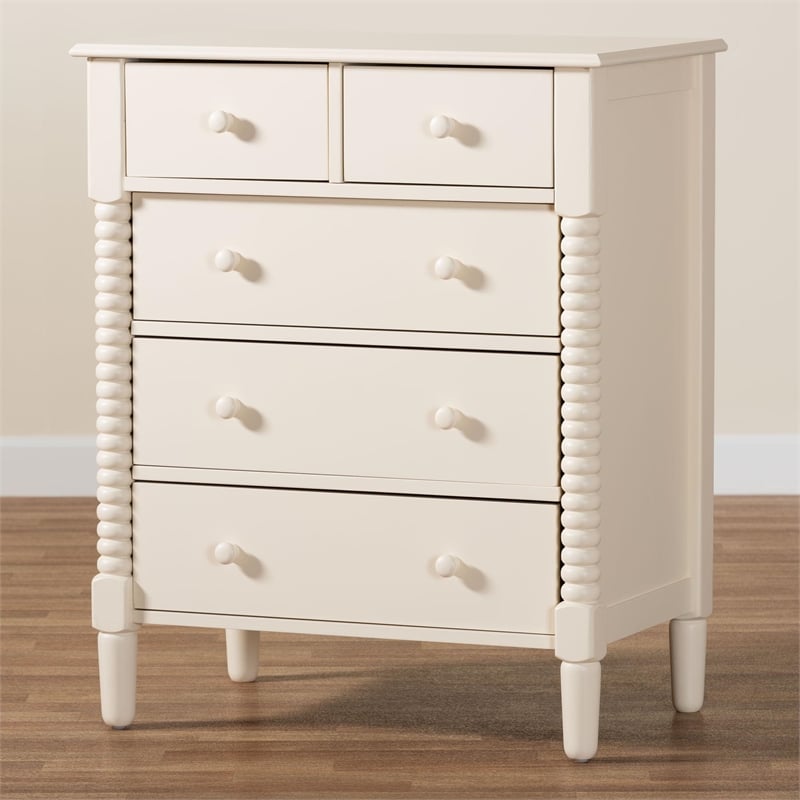 Baxton Studio Braith Farmhouse Ivory Spindle Wood 5-Drawer Chest