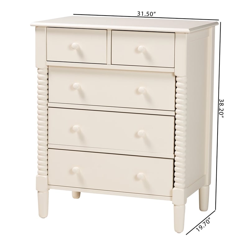 Baxton Studio Braith Farmhouse Ivory Spindle Wood 5-Drawer Chest