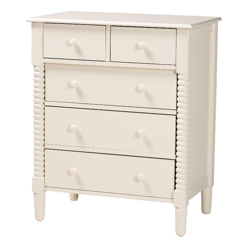 Baxton Studio Braith Farmhouse Ivory Spindle Wood 5-Drawer Chest
