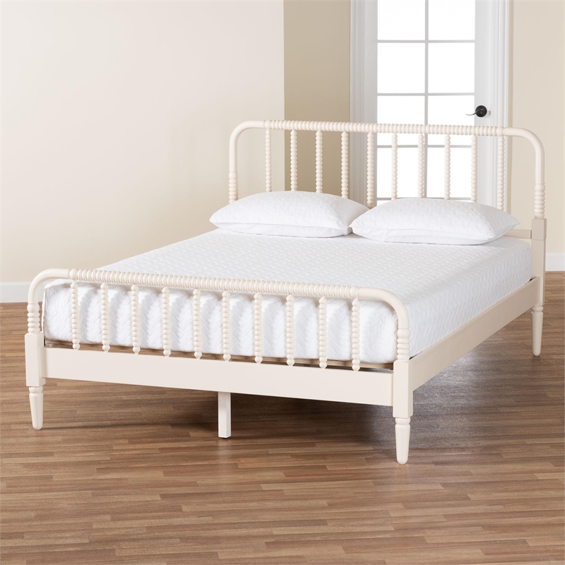 Baxton Studio Braith Farmhouse Ivory Spindle Wood King Size Platform Bed