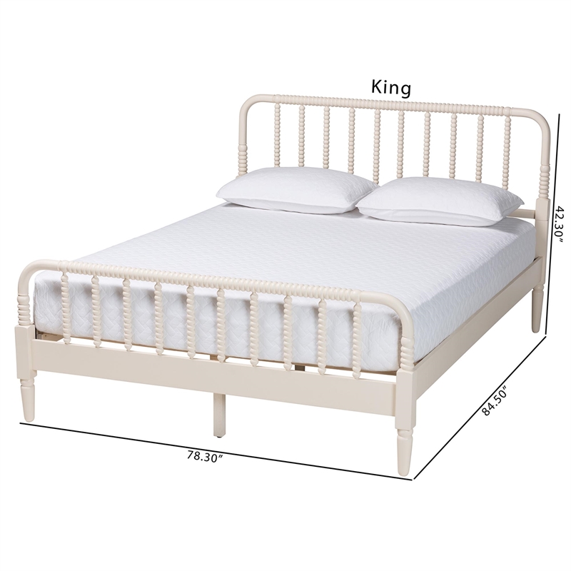 Baxton Studio Braith Farmhouse Ivory Spindle Wood King Size Platform Bed