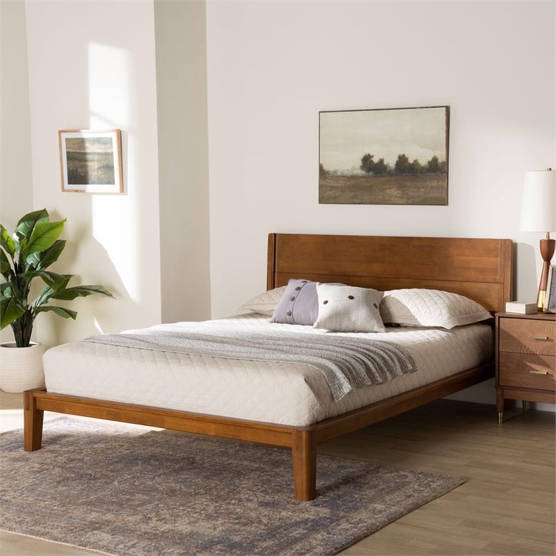Baxton Studio Aldith Japandi Walnut Brown Toolless Assembly Queen Platform Bed