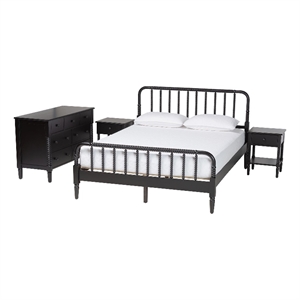 Baxton Studio Braith Black Wood Queen Size 4-Piece Bedroom Set