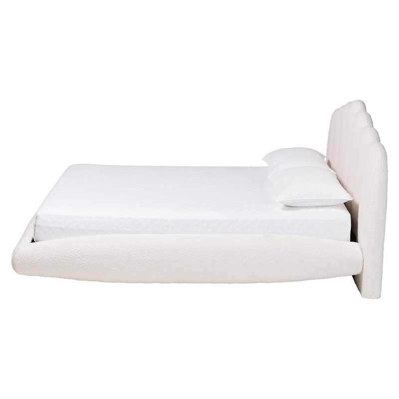 Baxton Studio Grenier Modern Cream Boucle Fabric Queen Size Floating Bed