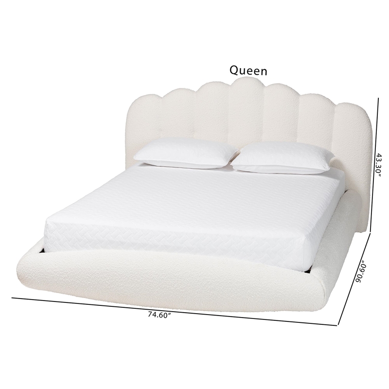 Baxton Studio Grenier Modern Cream Boucle Fabric Queen Size Floating Bed