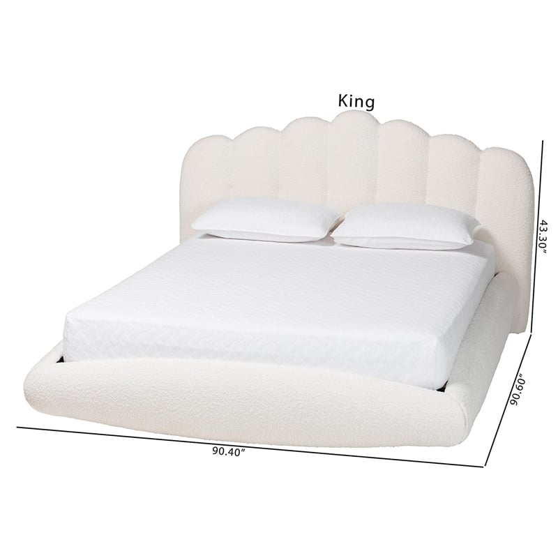 Baxton Studio Grenier Modern Cream Boucle Fabric King Size Floating Bed