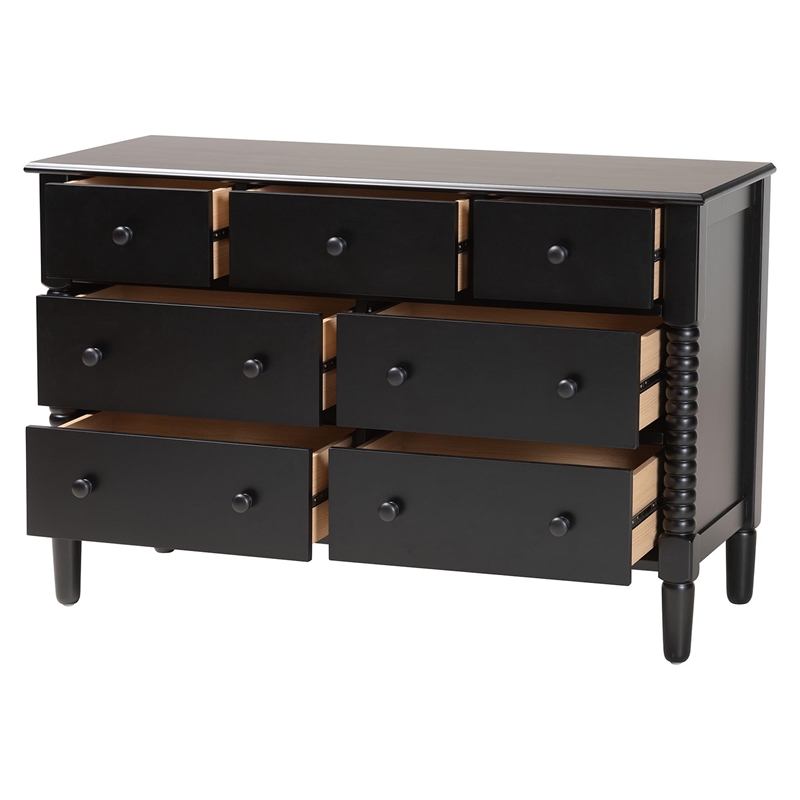 Baxton Studio Braith Farmhouse Black Spindle Wood 7-Drawer Dresser