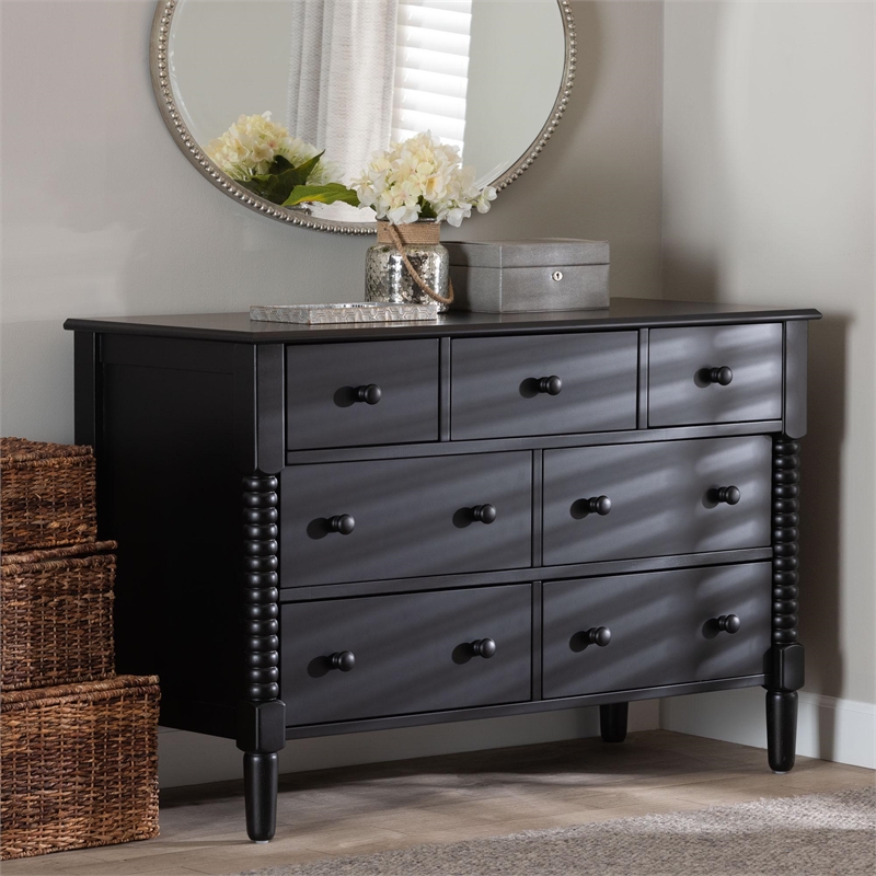 Baxton Studio Braith Farmhouse Black Spindle Wood 7-Drawer Dresser