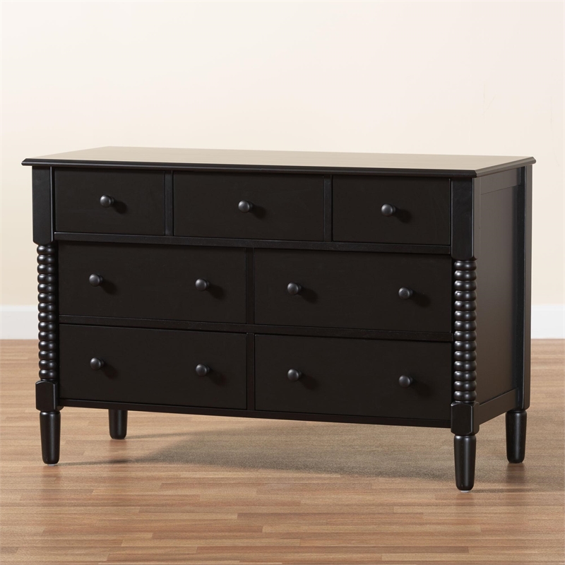 Baxton Studio Braith Farmhouse Black Spindle Wood 7-Drawer Dresser